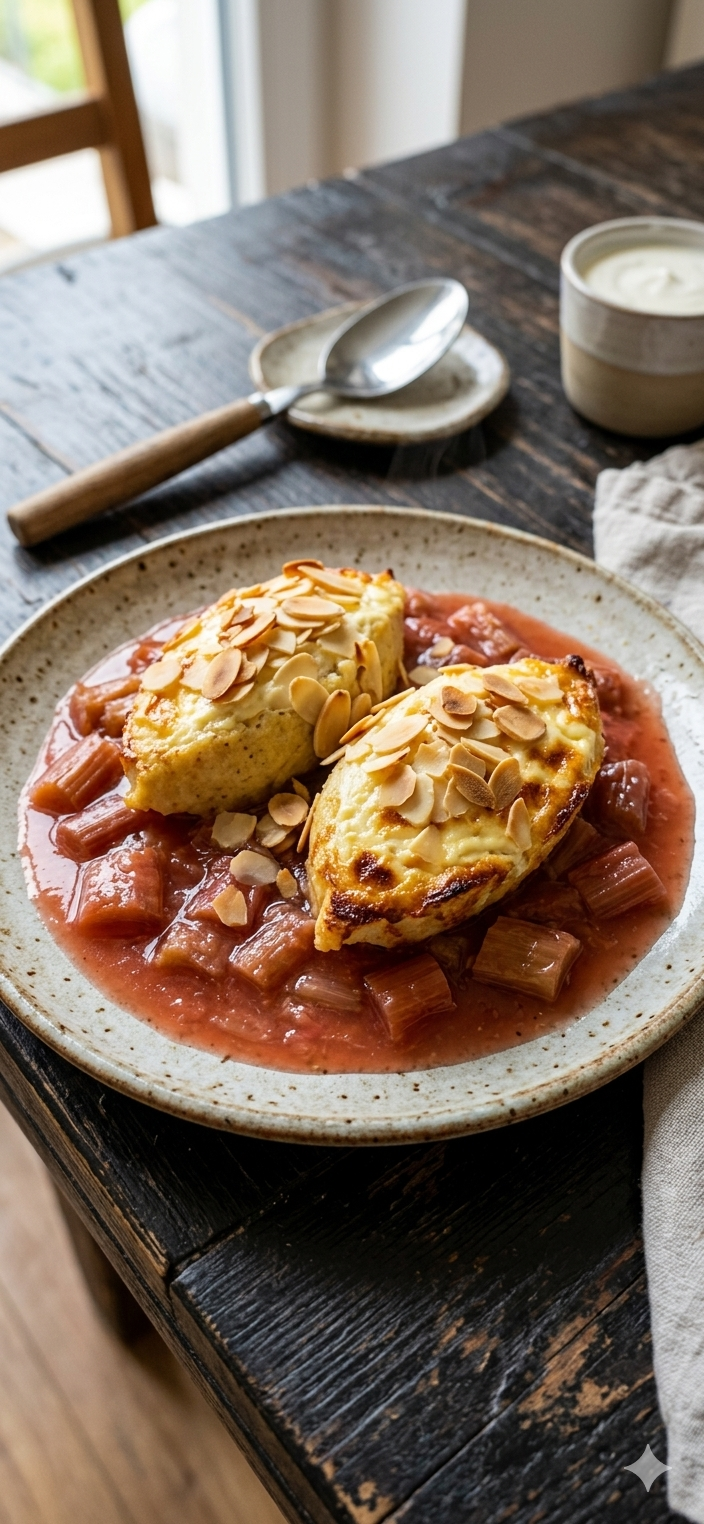 Grießauflauf mit Rhabarberkompott