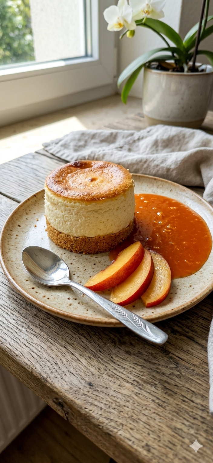 Kleine Quarkkuchen mit Nektarinensauce.