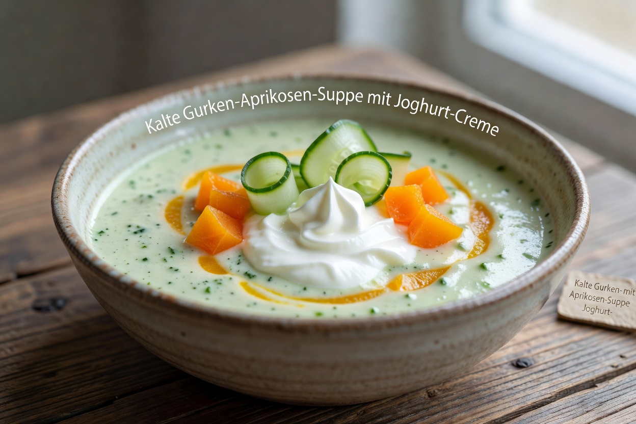 Kalte Gurken-Aprikosen-Suppe mit Joghurt-Creme