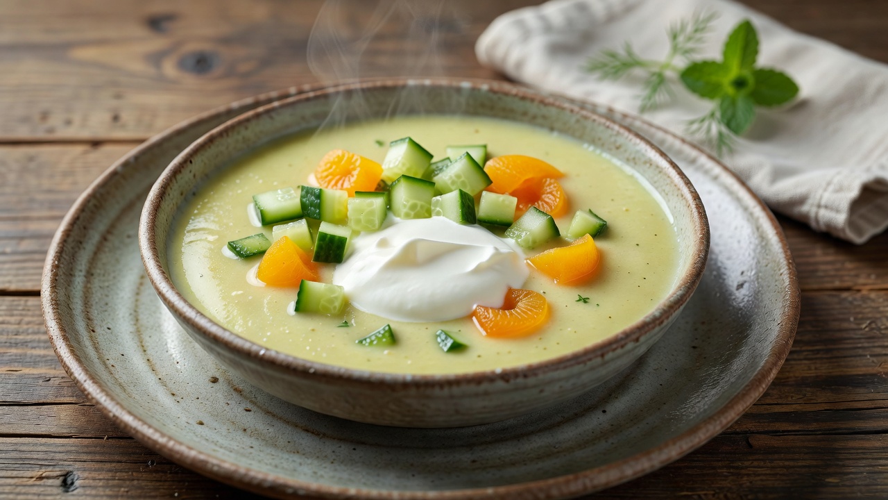 Kalte Himbeer-Gurken-Suppe mit Minzquark