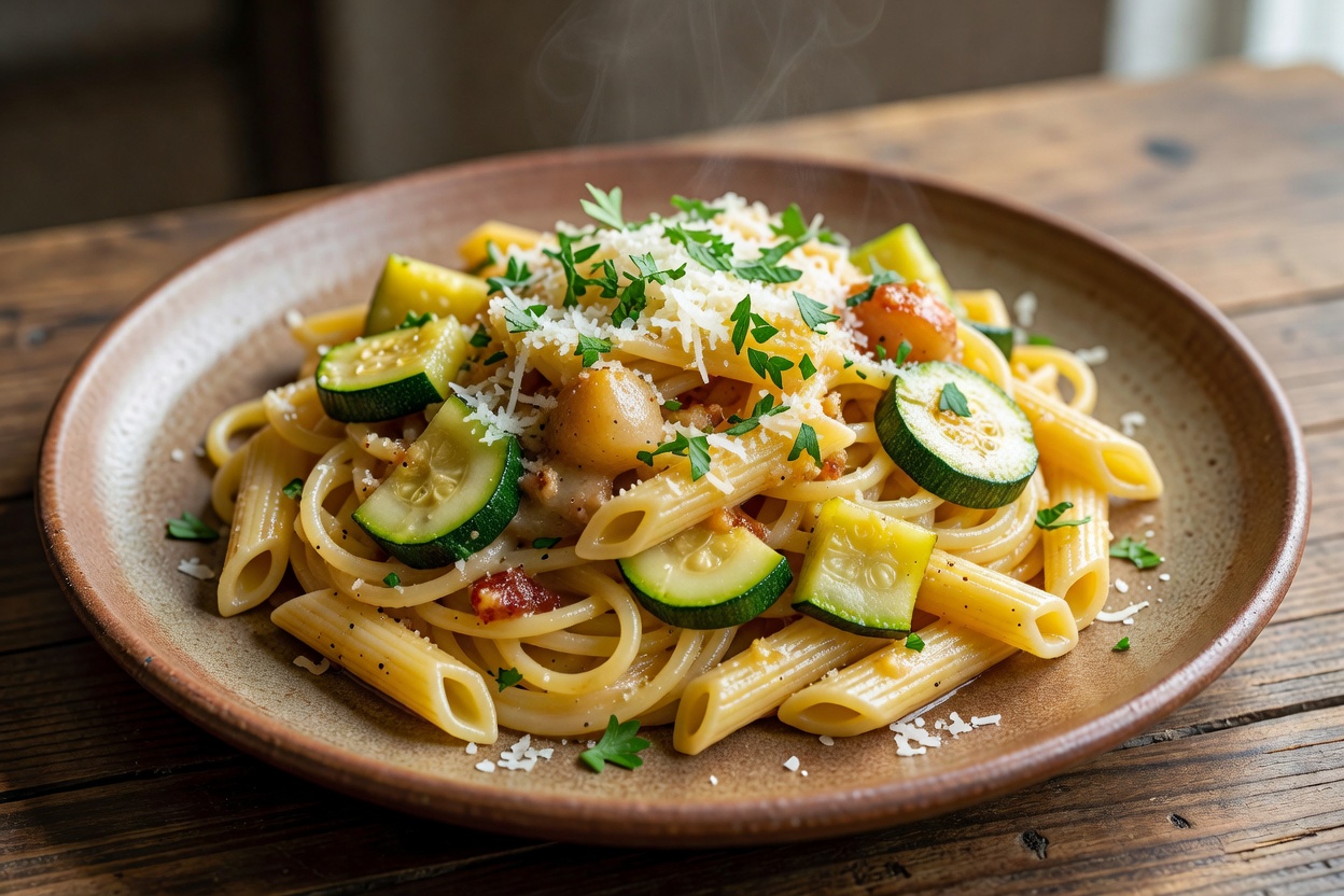 Pasta mit Zucchini und Knoblauchsauce