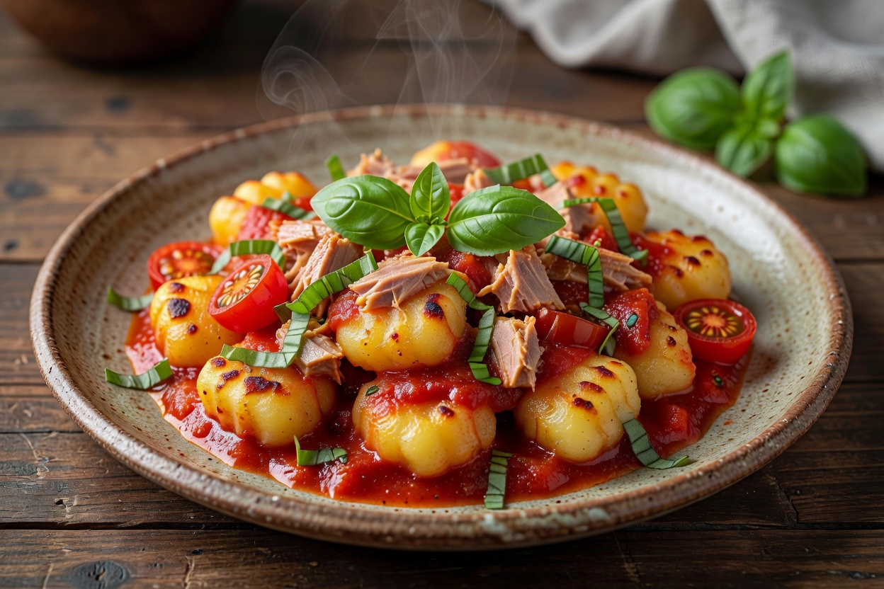 Thunfisch-Gnocchi mit Tomaten-Basilikum-Soße