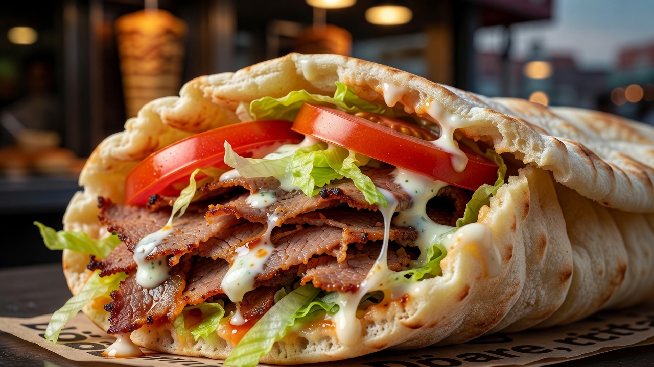 Kalbfleisch-Pita mit Joghurt-Dip und Sommergebäck