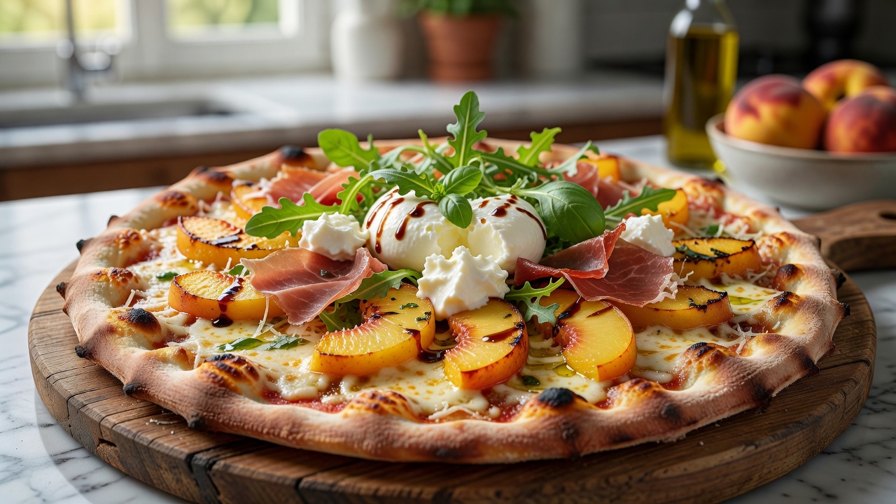 Sommer-Überraschung: Gegrillte Pfirsich-Pizza mit Prosciutto und Burrata